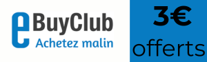 Bannière eBuyClub, inscription gratuite, gagnez 3€ à l'inscription.