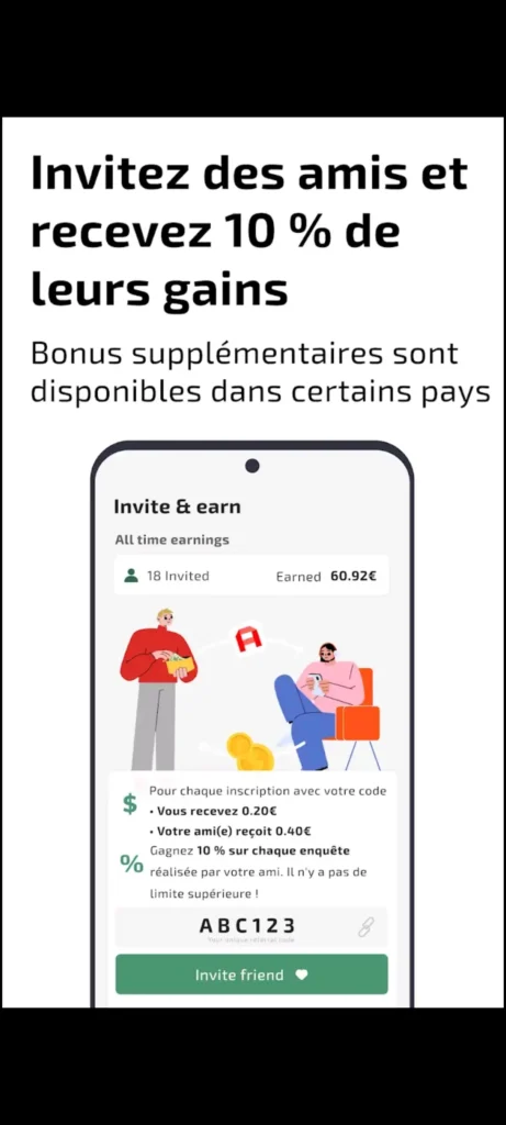 gains de parrainage avec l'application de sondages rémunérés Attapoll