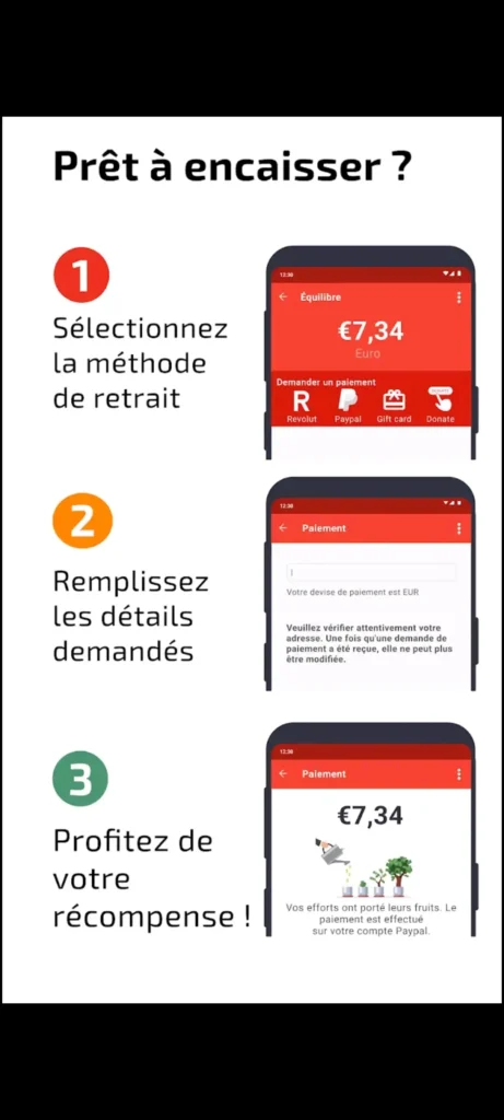 Retrait des gains sur l'application de sondages rémunérés Attapoll