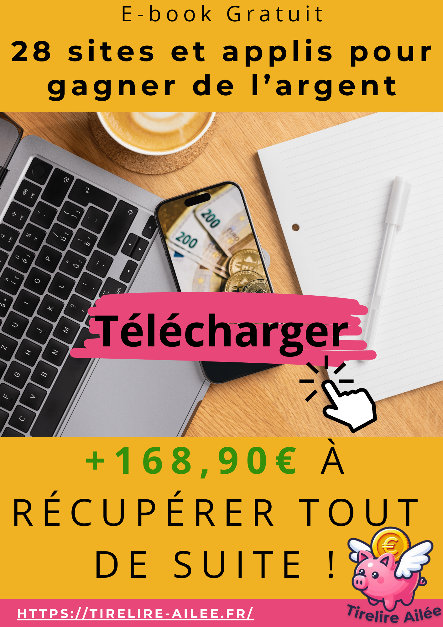 E-book gratuit 28 sites et applications pour gagner de l'argent + 168,90 euros à récupérer tout de suite